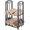Kaminholzregal Mit Kaminbesteck Schwarz 4-teilig 73 Cm X 40 Cm X 30 Cm -HeizTraum 457340 21002082 Holzkorb