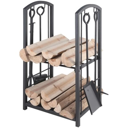 Kaminholzregal Mit Kaminbesteck Schwarz 4-teilig 73 Cm X 40 Cm X 30 Cm 3 Kaminholzregal Mit Kaminbesteck Schwarz 4-teilig 73 Cm X 40 Cm X 30 Cm