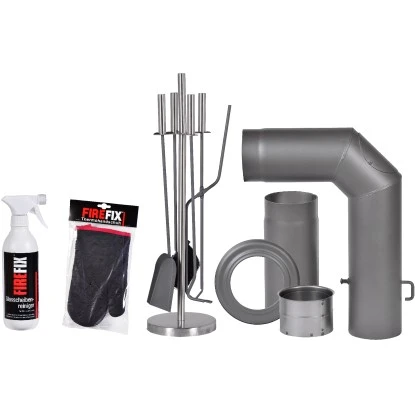 Firefix Kaminofen Anschluss-Set Dunkelgrau 4-teilig 3 Firefix Kaminofen Anschluss-Set Dunkelgrau 4-teilig