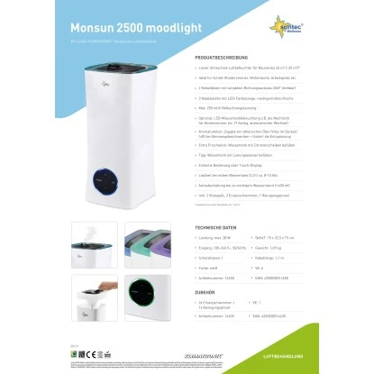 Suntec Ultraschall-Luftbefeuchter "Monsun 2500 Moodlight" Für Bis Zu 60m³ 9 Suntec Ultraschall-Luftbefeuchter "Monsun 2500 Moodlight" Für Bis Zu 60m³ – Bild 7