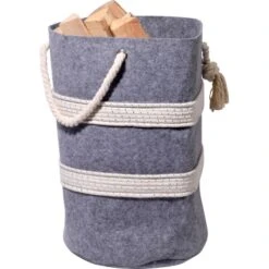 Dobar Filzkorb Für Kaminholz Mit Tragegriffen Grau-Weiß 40 Cm X 40 Cm X 60 Cm -HeizTraum 859477 4637 4