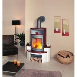 Hark Dauerbrand-Kaminofen Avenso Grau Kacheln Bordeauxrot 7 KW Automatik EEK: A+